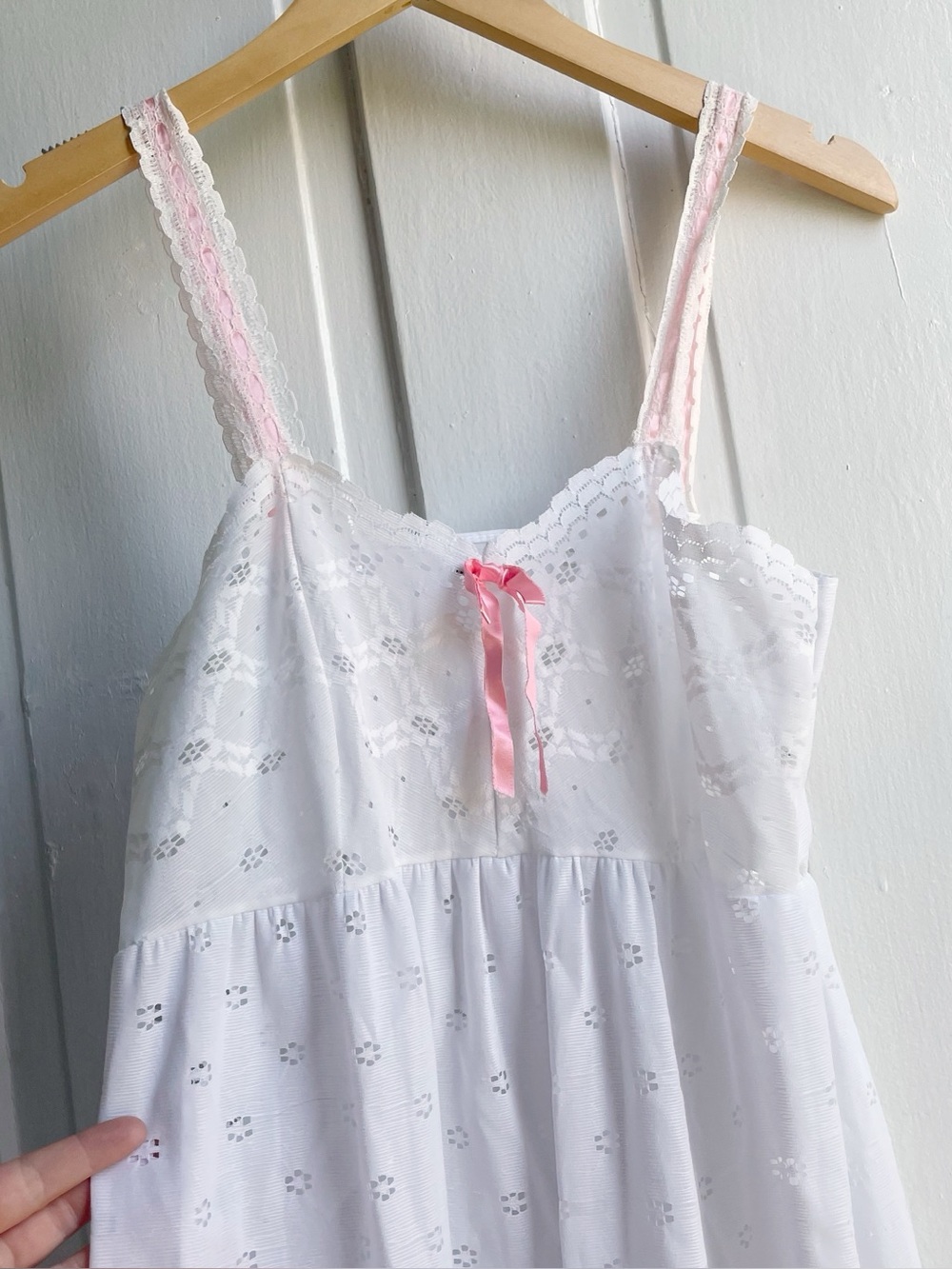 Vintage White Eyelet Cottagecore Prairie Long Maxi Nightgown Slip Dress - Picture 2 of 4